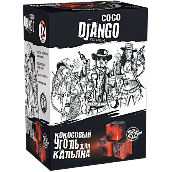 Уголь Coco Django 25мм для кальяна - 1кг (72 шт) в Хабаровске