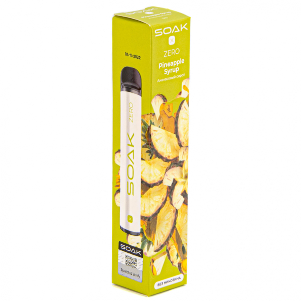 SOAK X ZERO Pineapple syrup 1500 затяжек (без никотина) в Хабаровске
