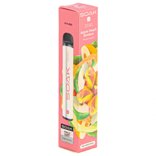 SOAK X ZERO Apple peach bonbon 1500 затяжек (без никотина) в Хабаровске