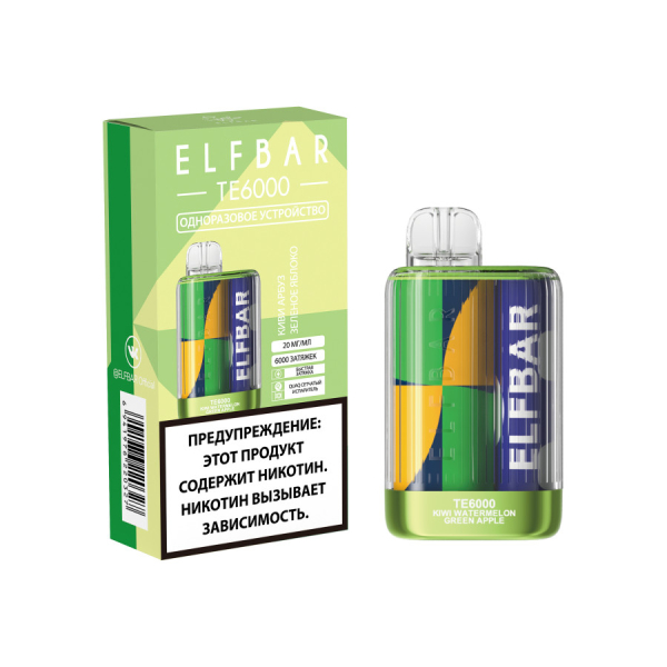 ЭСДН ELF BAR Te Киви Арбуз Зеленое Яблоко 6000 затяжек в Хабаровске